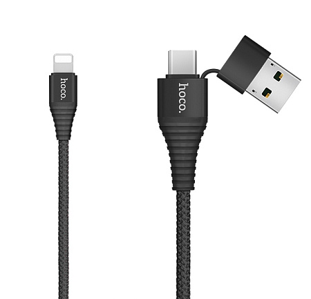 Дата-кабель USB 2.4A для Lightning 8-pin/micro USB Hoco U26 нейлон 1м