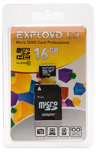 Карта памяти  16GB Micro-SD Exployd+SD Class 10