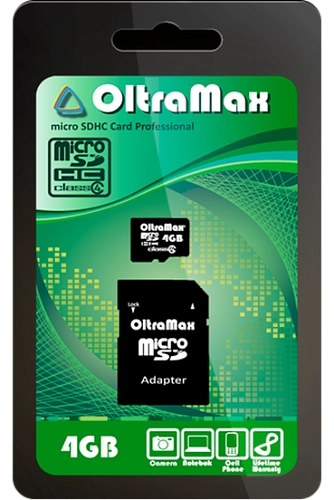 Карта памяти   4GB Micro-SD OltraMax+SD Class 4