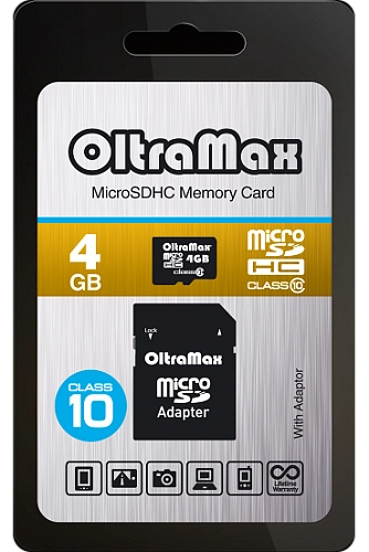 Карта памяти   4GB Micro-SD OltraMax+SD Class 10