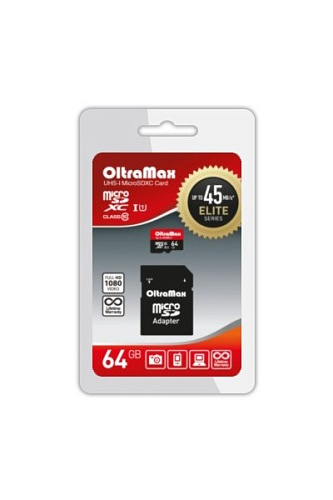 Карта памяти  64GB Micro-SDXC OltraMax+SD Class 10 UHS-1 Elite 45 MB/s
