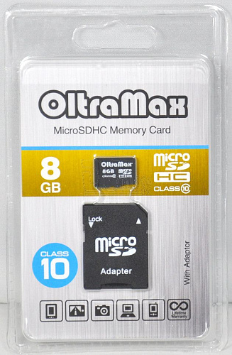 Карта памяти   8GB Micro-SD OltraMax+SD Class 10